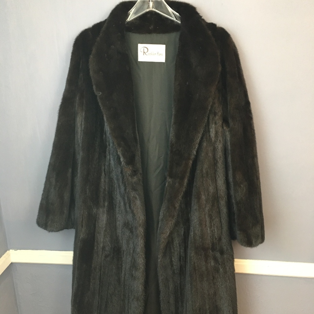 Classy full length MINK fur coat dark brown black